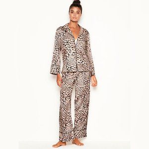 Silky Victoria Secret Satin Leopard Pajama Set Lg